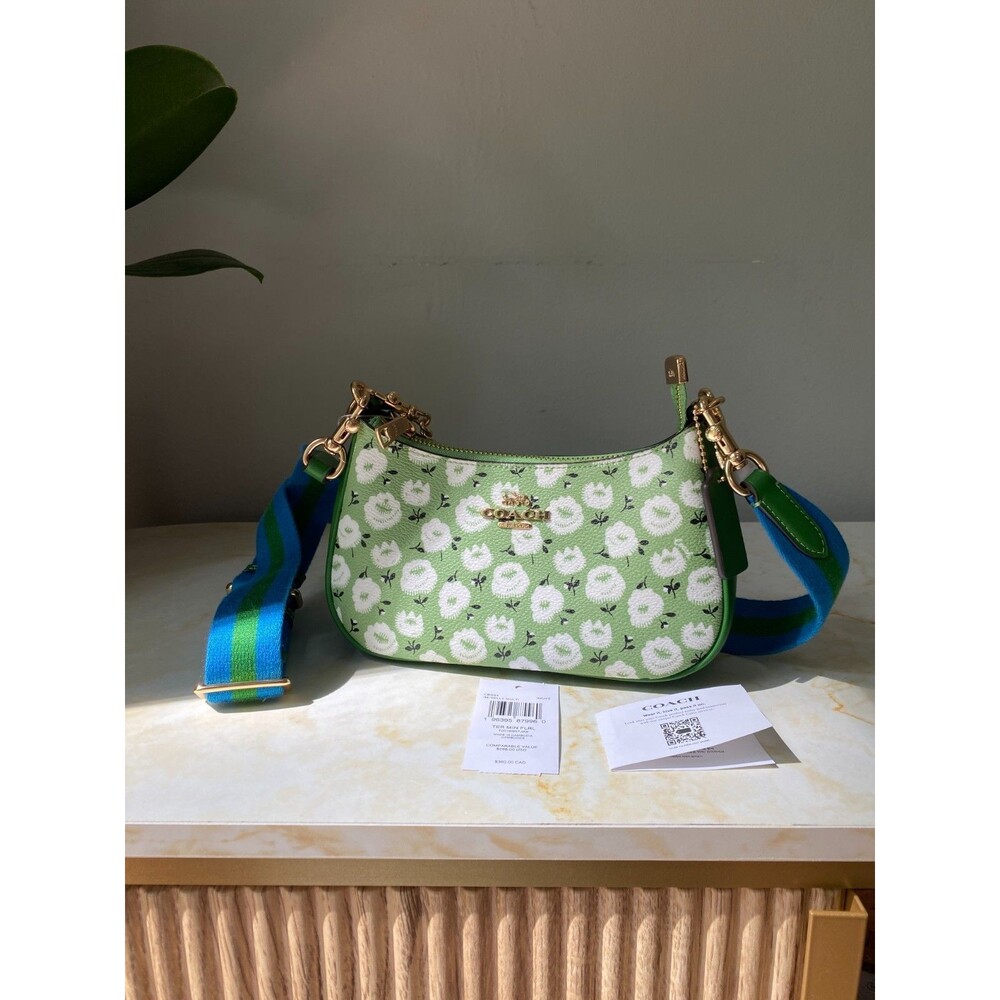 NWT Rare Coach CBG84 Green Teri Mini Crossbody Bag With Floral Print